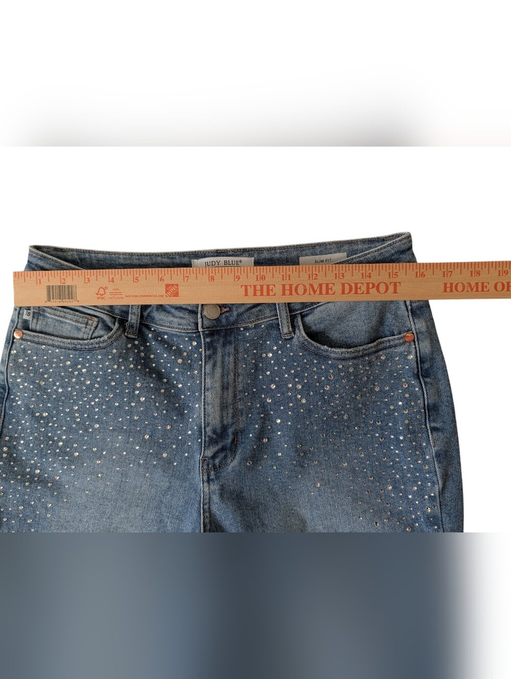 Judy Blue Rhinestone Slim Fit Distressed Jeans Size 13/31 Women's Stretch Denim - Picture 15 of 16